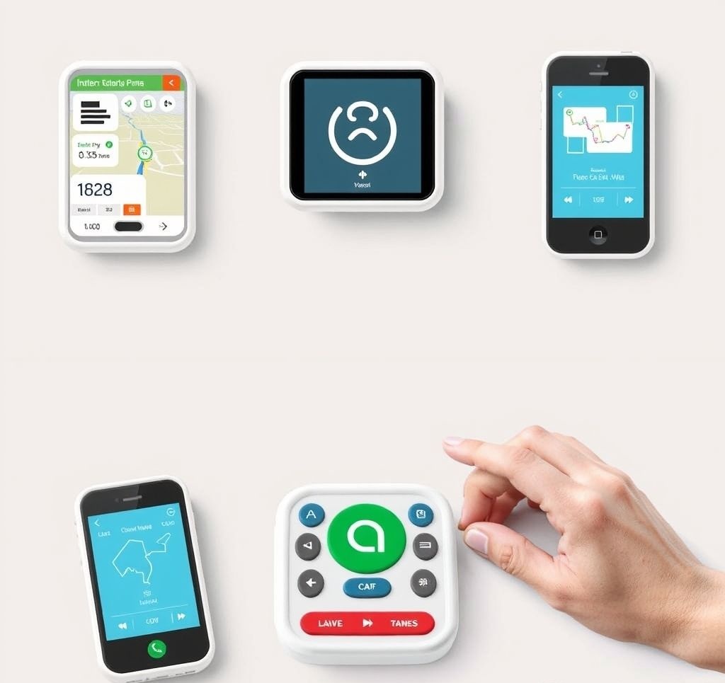 Person using a simplified navigation app with visual cues and clear directions