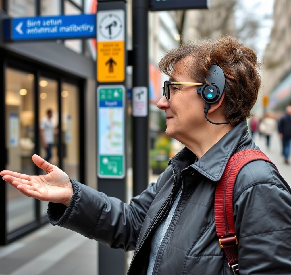 Person using a smartphone app that provides visual navigation cues and alerts