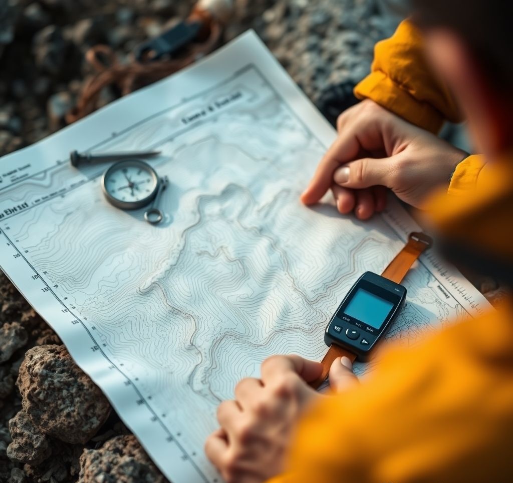 Detailed topographic map with hiking route marked
