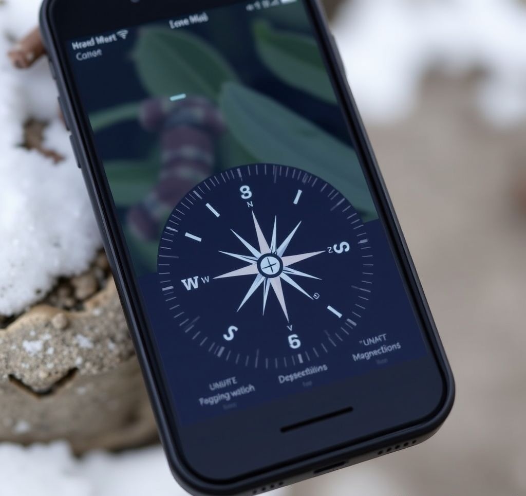 Digital compass with LCD display showing bearing and additional data