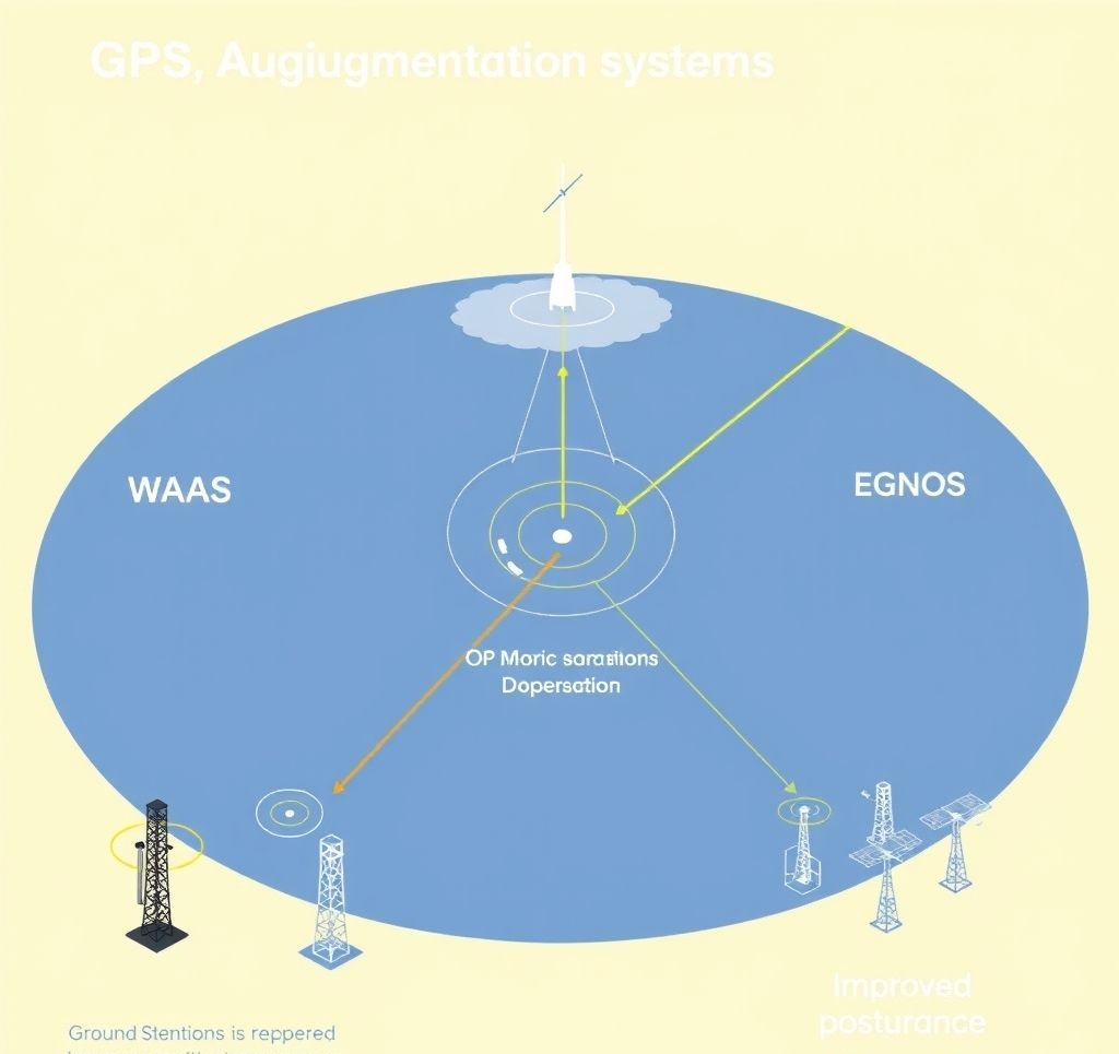 Diagram showing how ground stations and satellites work together in SBAS systems