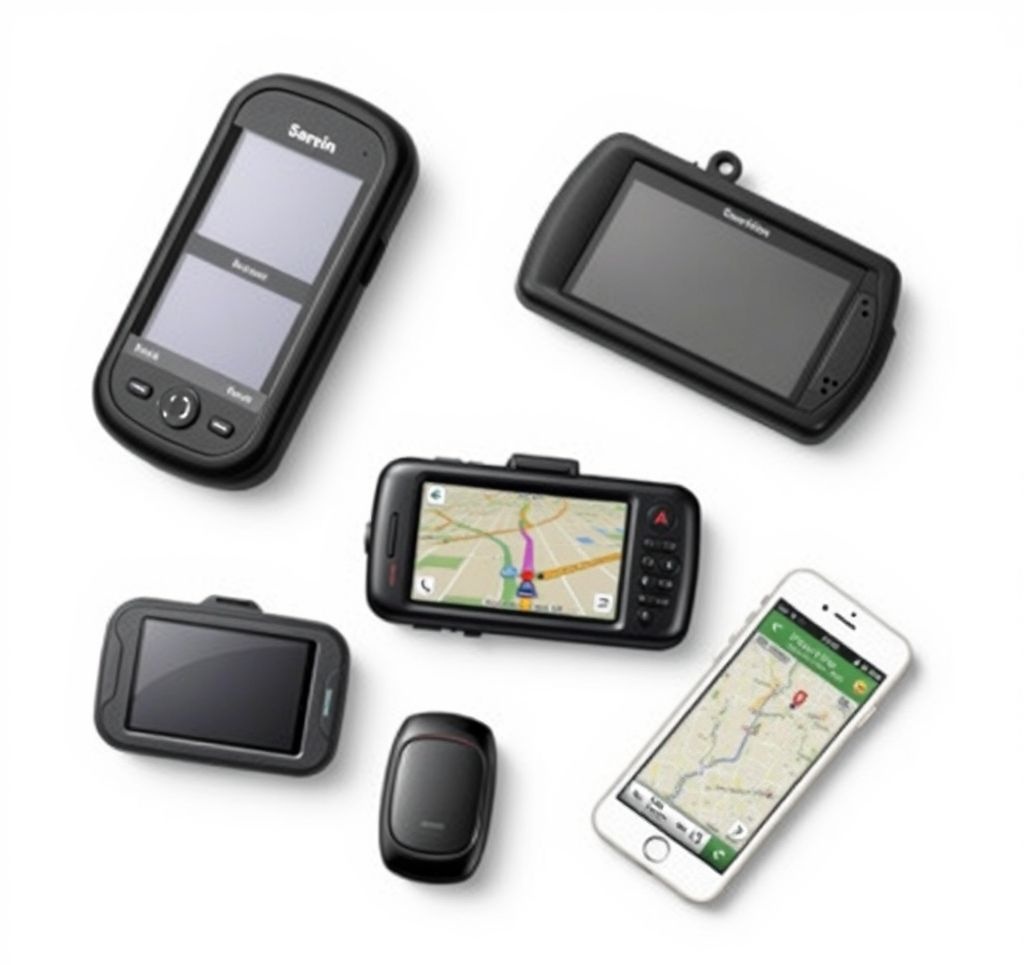 Various types of GPS devices including handheld units, watches, and vehicle systems