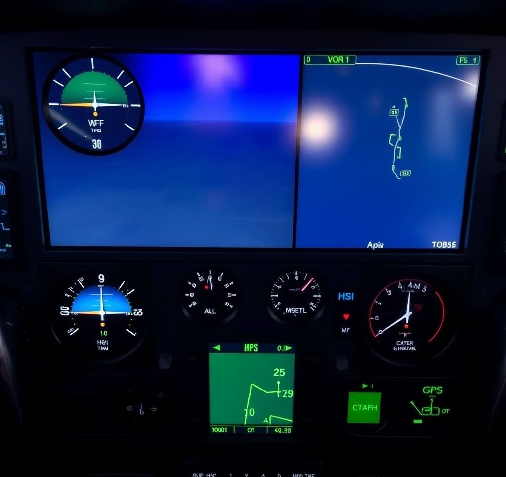 Modern glass cockpit display showing navigation instruments